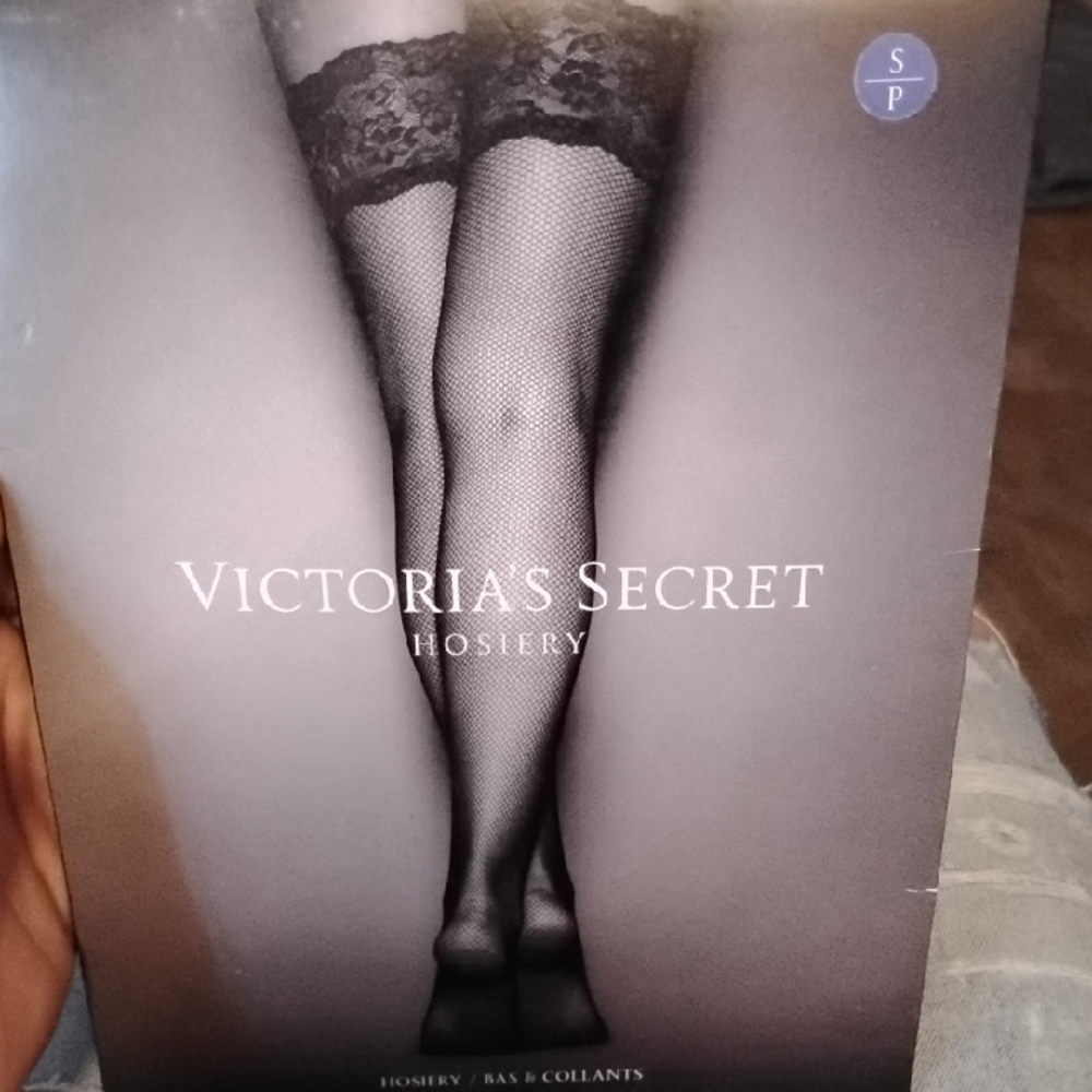 Blue Victoria's Secret Lace Top Fishnet Thigh Highs